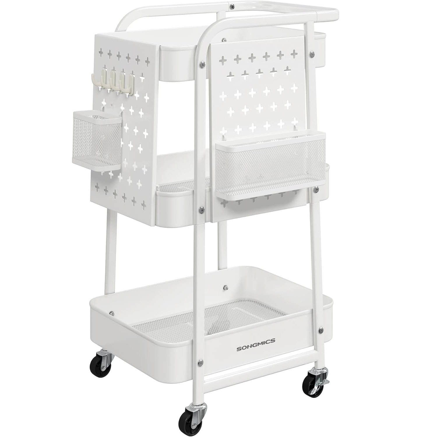 Raft de depozitare mobil tip carucior rulant, pentru baie sau bucatarie, cadru otel, 32x43x74 cm, alb — imaginea 2