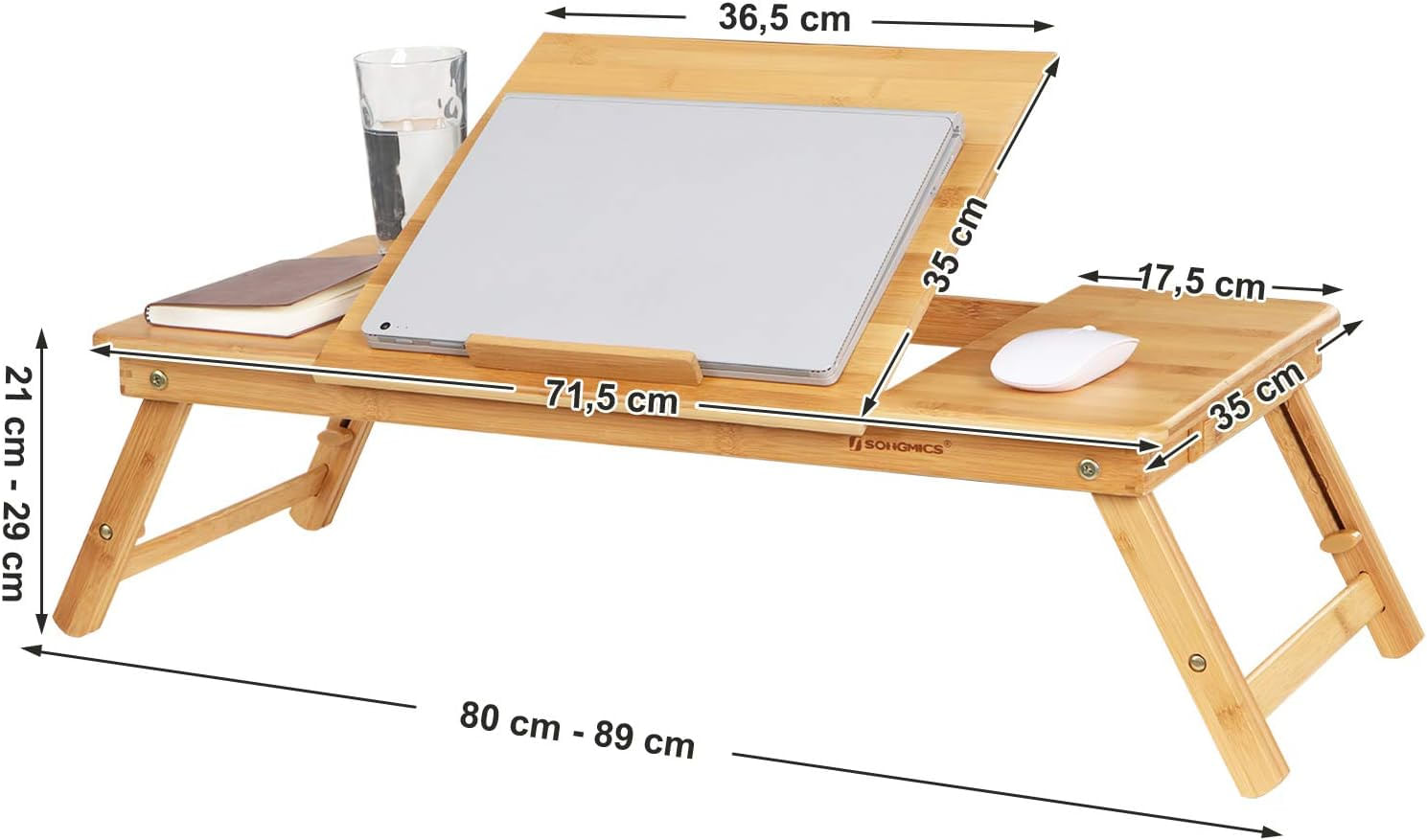 Masa pliabila laptop, din bambus, cu ventilatie si picioare ajustabile, 72x35x29 cm, natur — imaginea 2