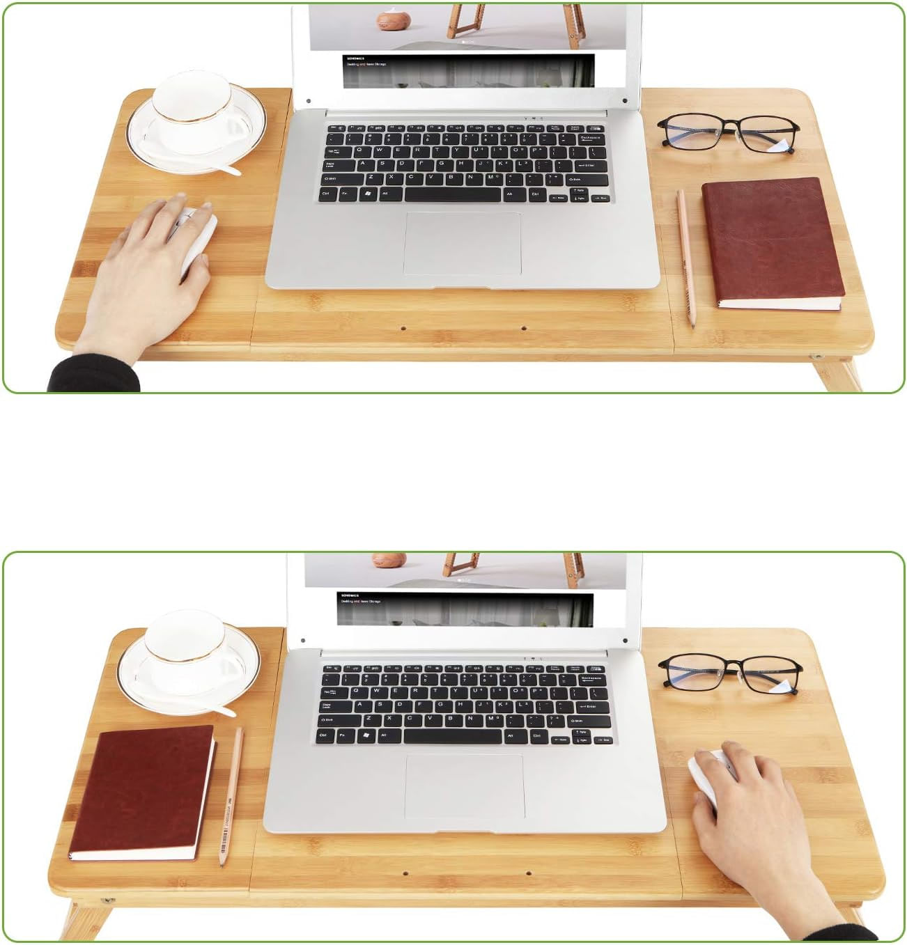 Masa pliabila laptop, din bambus, cu ventilatie si picioare ajustabile, 72x35x29 cm, natur — imaginea 6