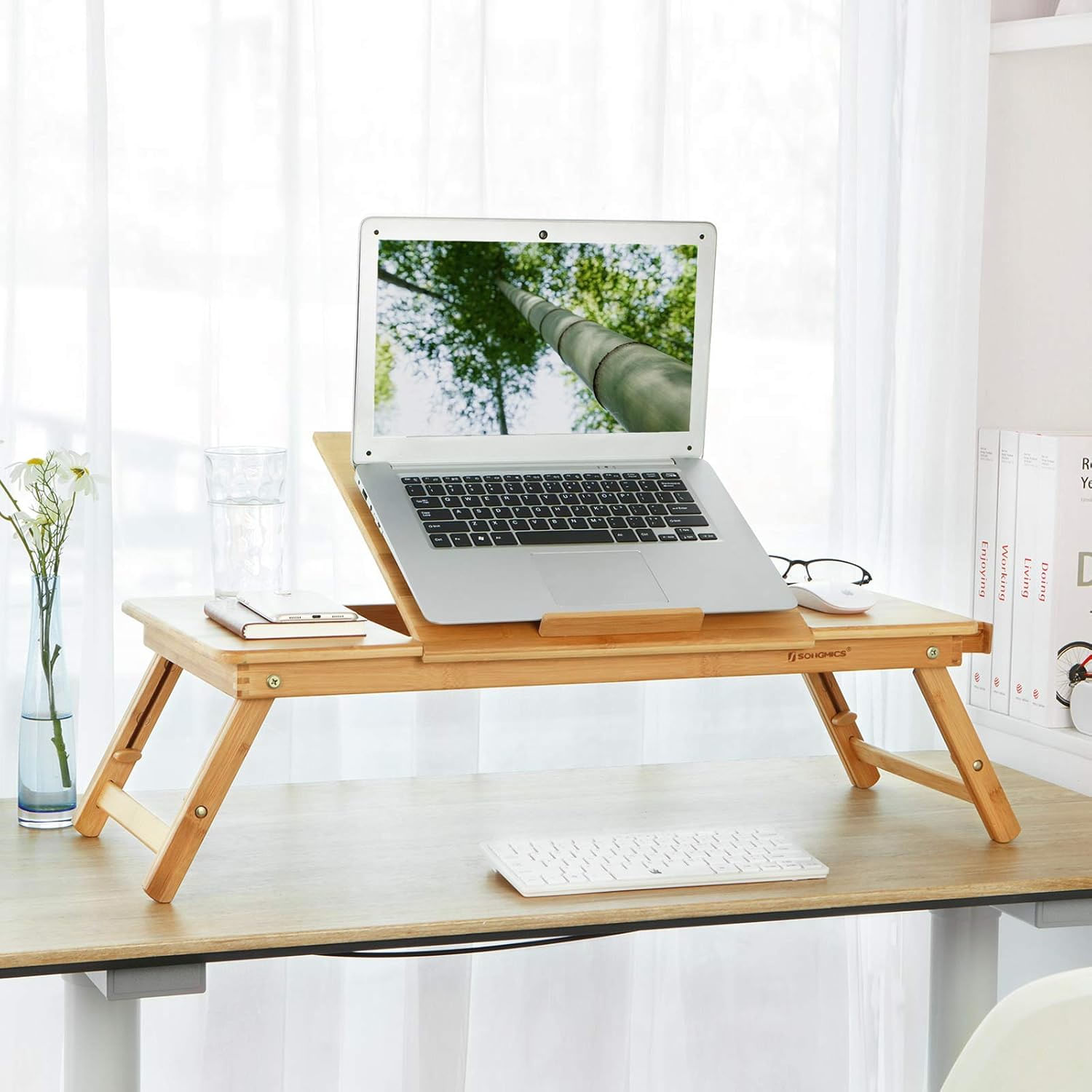 Masa pliabila laptop, din bambus, cu ventilatie si picioare ajustabile, 72x35x29 cm, natur — imaginea 7