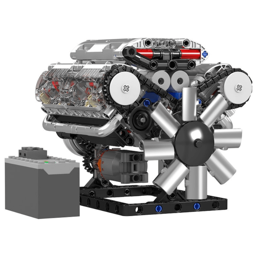 Motor Clasic V8, Kit STEM cu Design si Functii Reale, 552 pcs, functie baterii, Adulti si Copii + 14 ani