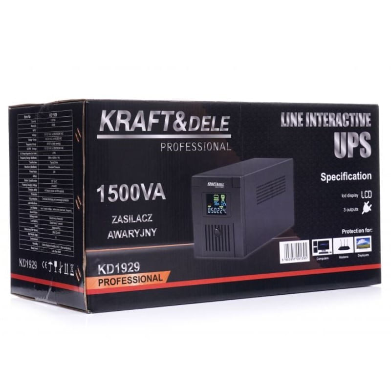 Sursa de curent UPS, Kraft&Dele, 1500 VA, LCD