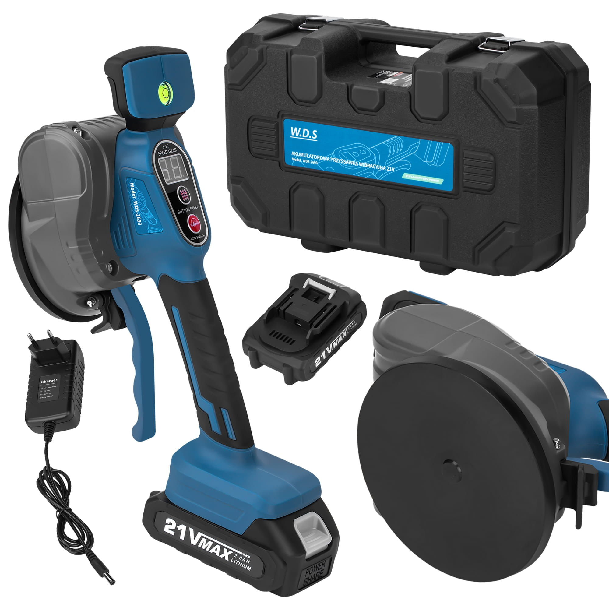 Ventuza vibratoare cu baterie, 130 mm, 21V, 2x baterii 2Ah, 80 kg adsorbtie, WDS2693 — imaginea 14