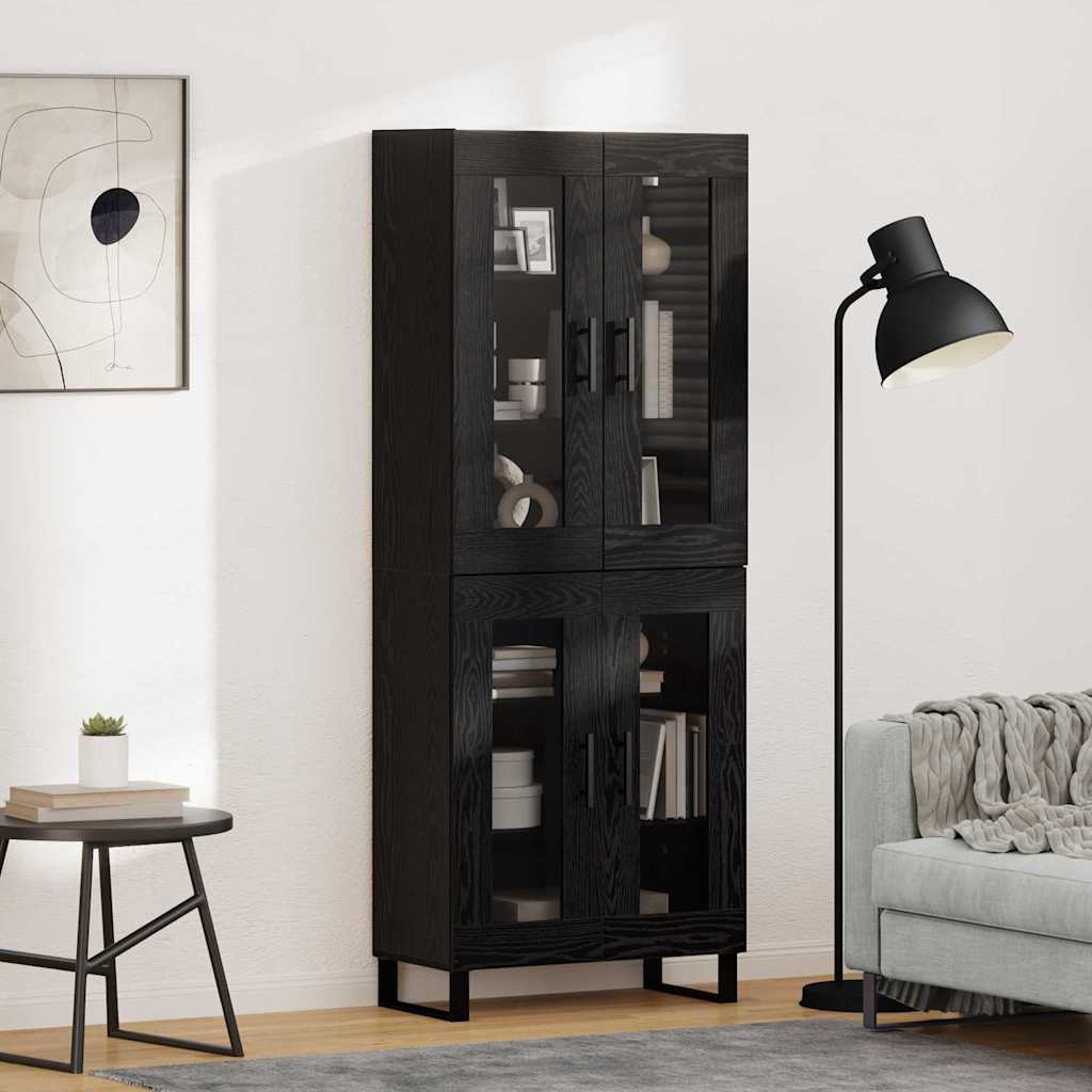 Bufet 2 pcs Stejar Negru Lemn Stratificat si Sticla — imaginea 2