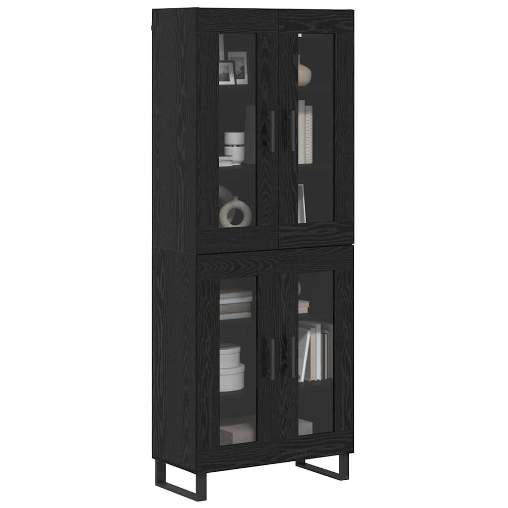 Bufet 2 pcs Stejar Negru Lemn Stratificat si Sticla — imaginea 4