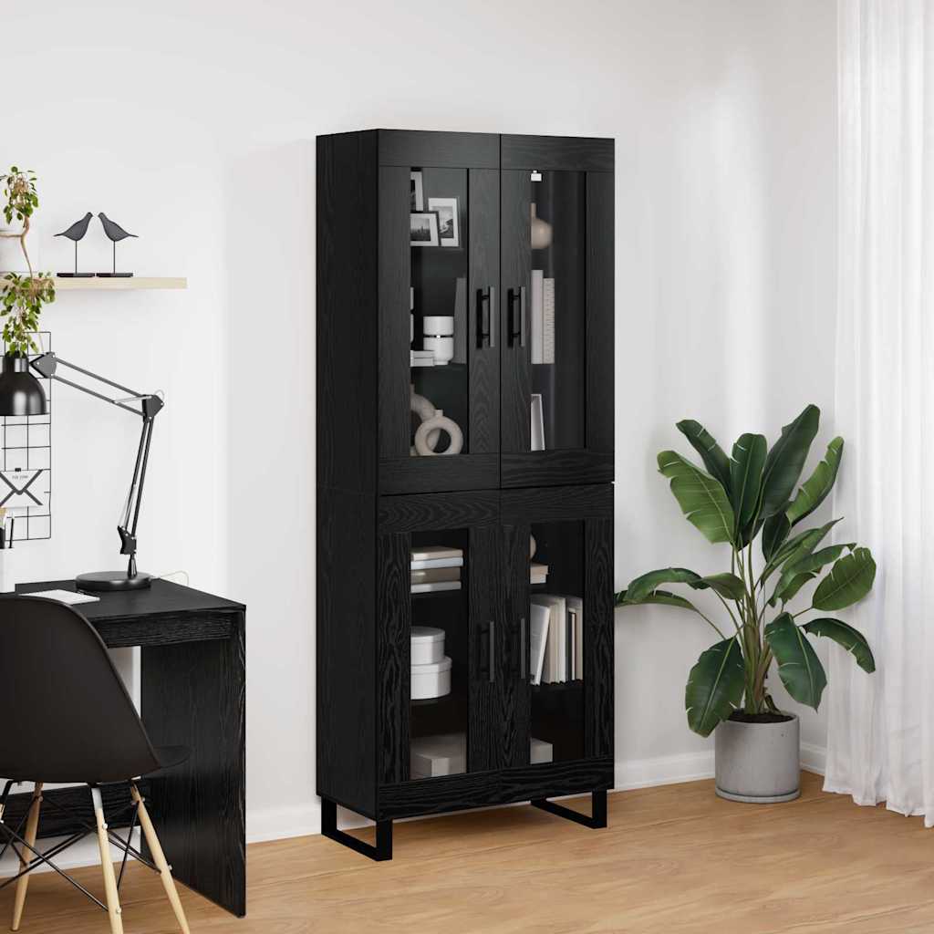 Bufet 2 pcs Stejar Negru Lemn Stratificat si Sticla — imaginea 5