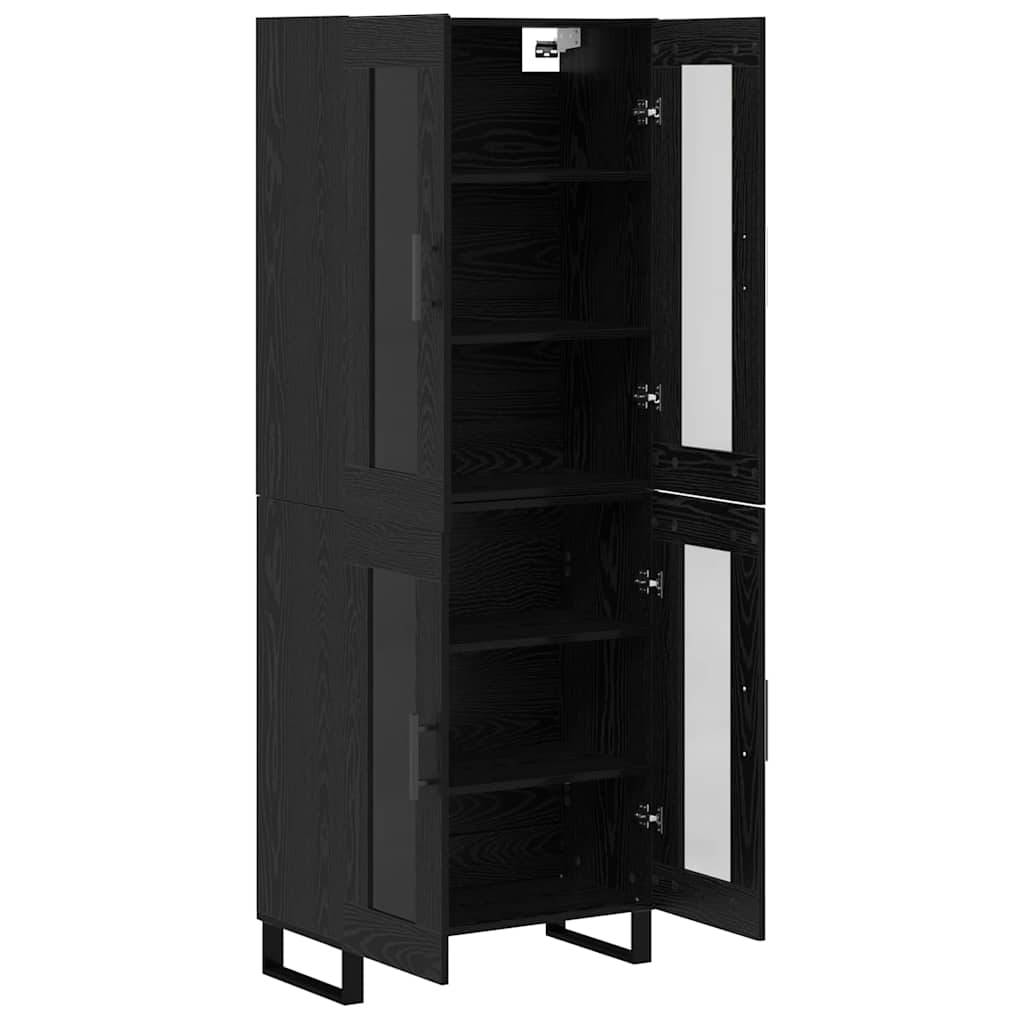 Bufet 2 pcs Stejar Negru Lemn Stratificat si Sticla — imaginea 8