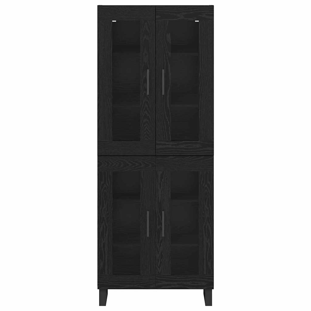 Bufet 2 pcs Stejar Negru Lemn Stratificat si Sticla — imaginea 9