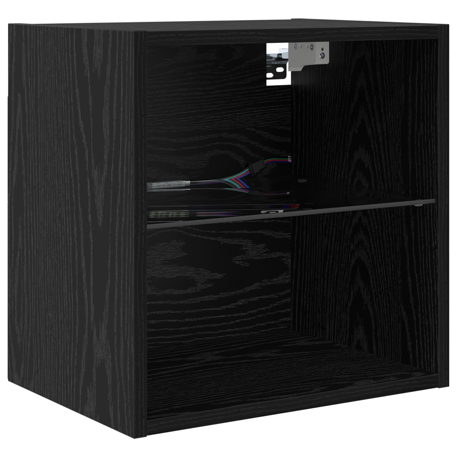 Cabinet TV cu lumini cu banda LED 8 pcs Stejar Negru Sticla — imaginea 2
