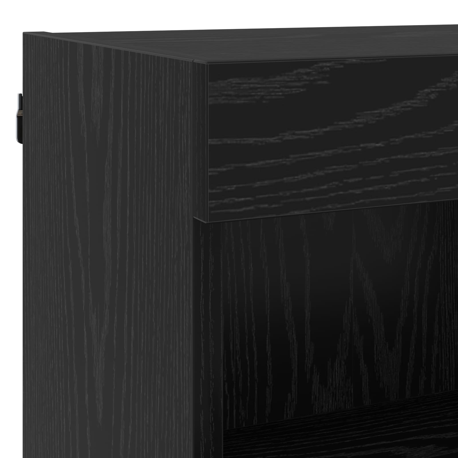Cabinet TV cu lumini cu banda LED 8 pcs Stejar Negru Sticla — imaginea 8