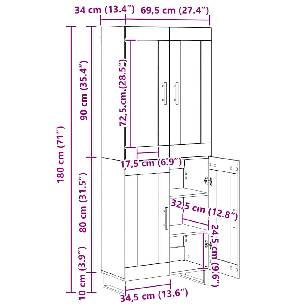 Bufet Stejar Artizanal 69,5 x 34 x 180 cm Lemn compozit — imaginea 13