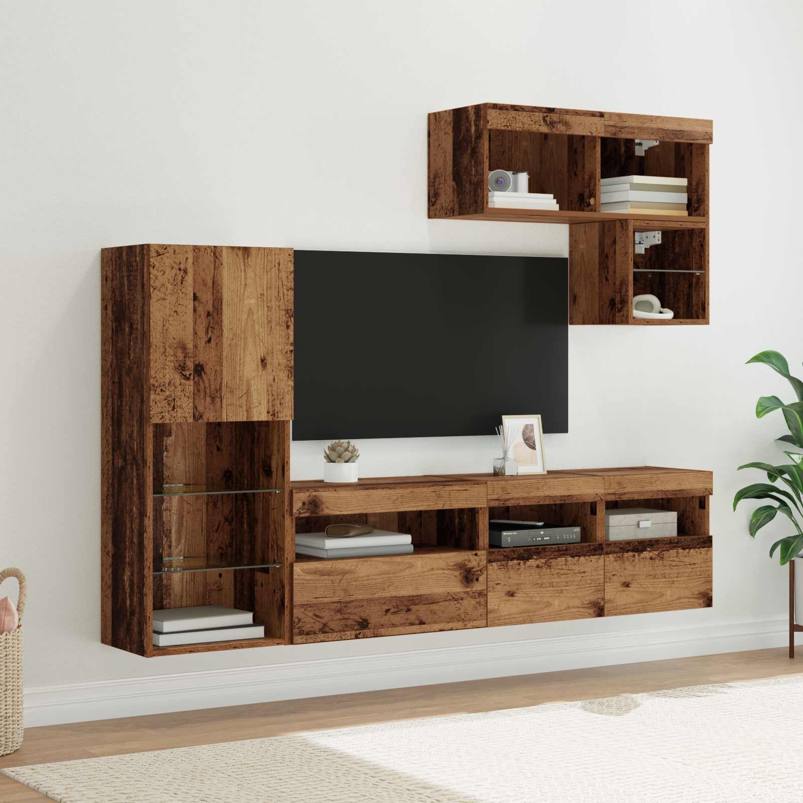 Unitati pentru Pereti de TV 6 pcs Lemn vechi Lemn compozit — imaginea 3