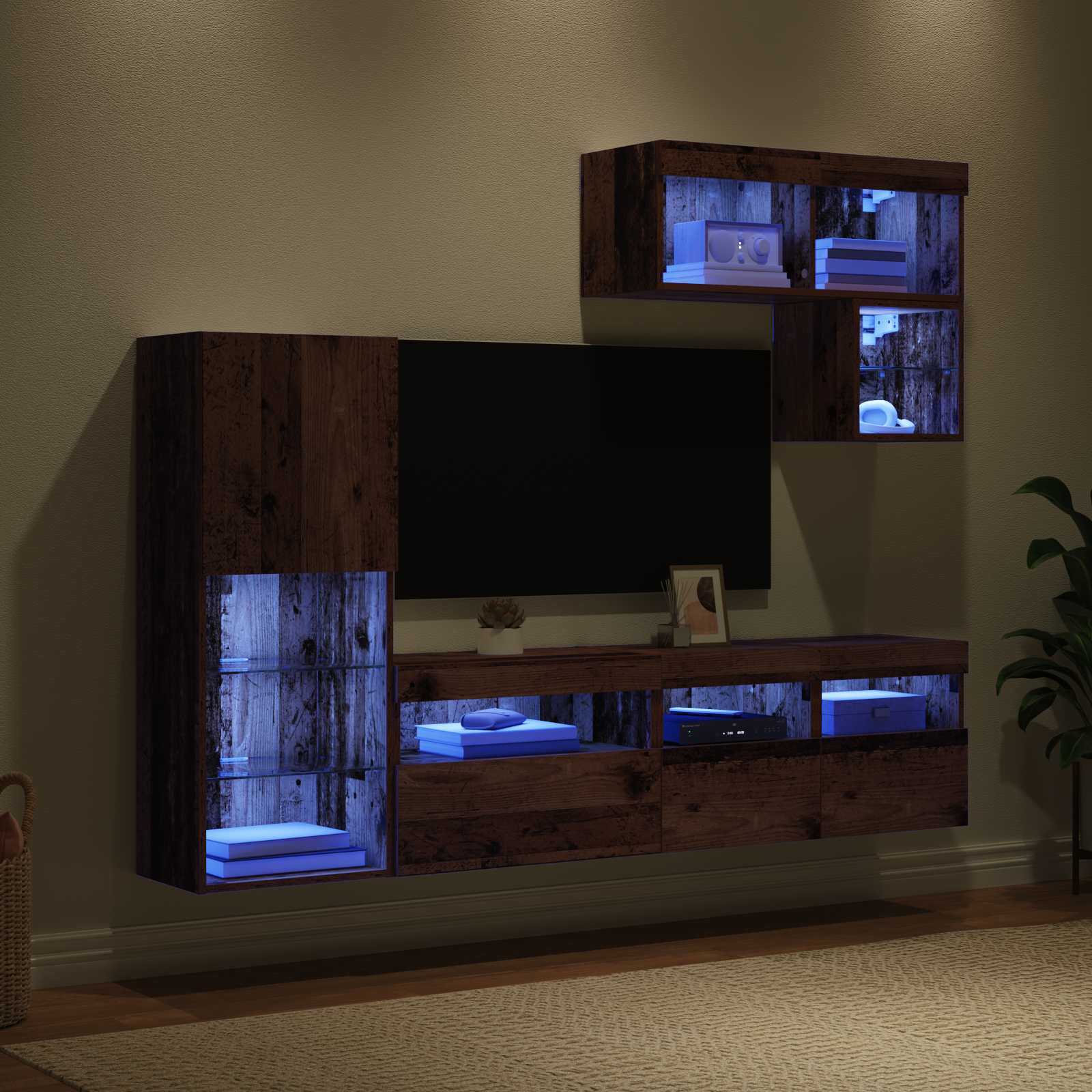 Unitati pentru Pereti de TV 6 pcs Lemn vechi Lemn compozit — imaginea 5