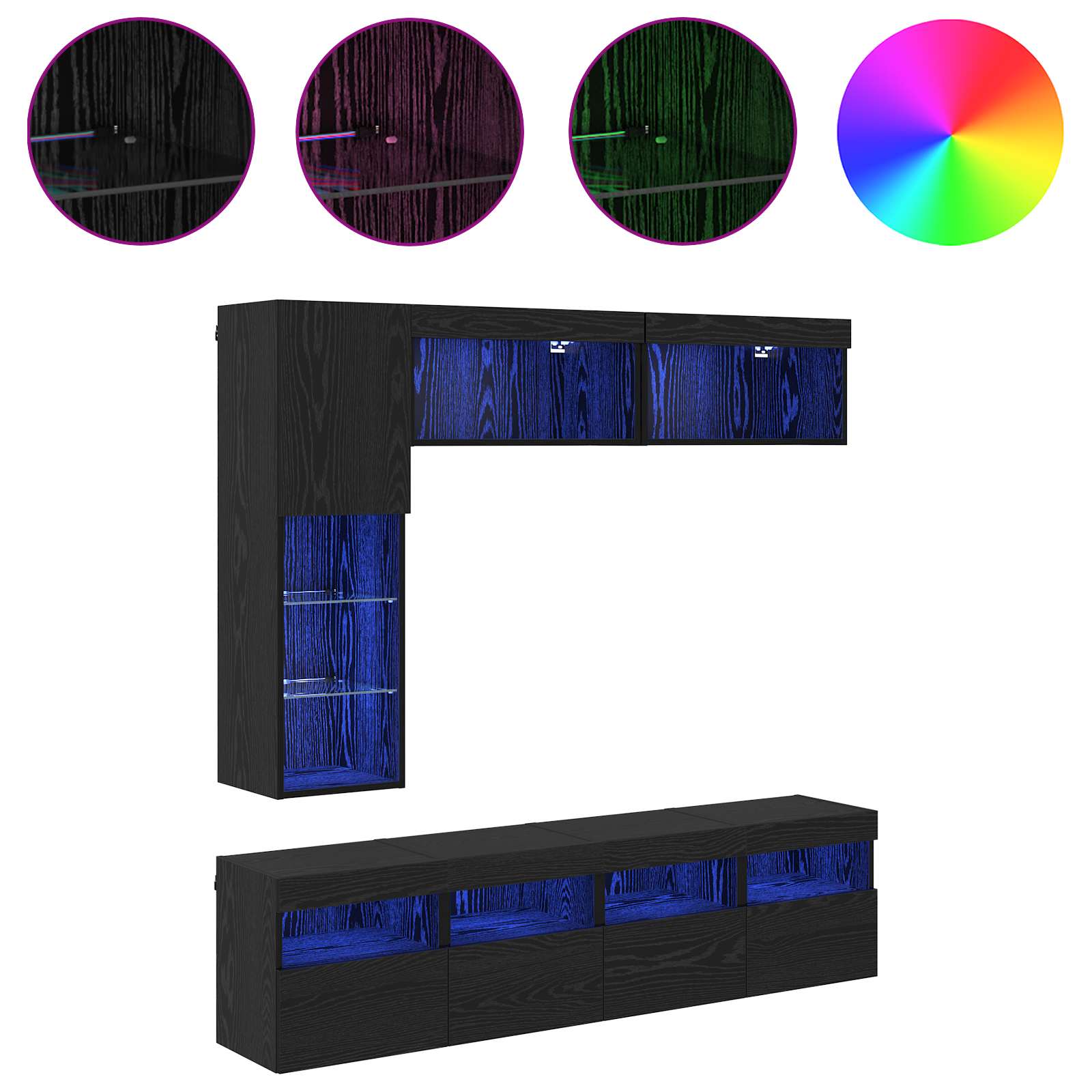 Cabinet TV Pe perete 7 pcs Stejar Negru Lemn compozit — imaginea 4
