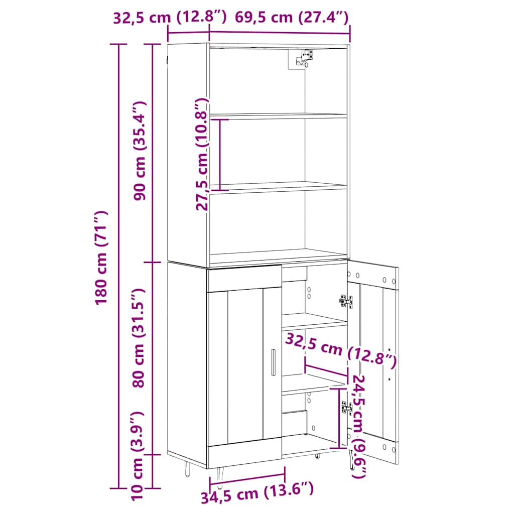 Bufet Lemn Vechi 69,5 x 34 x 180 cm Lemn Stratificat si Sticla — imaginea 13