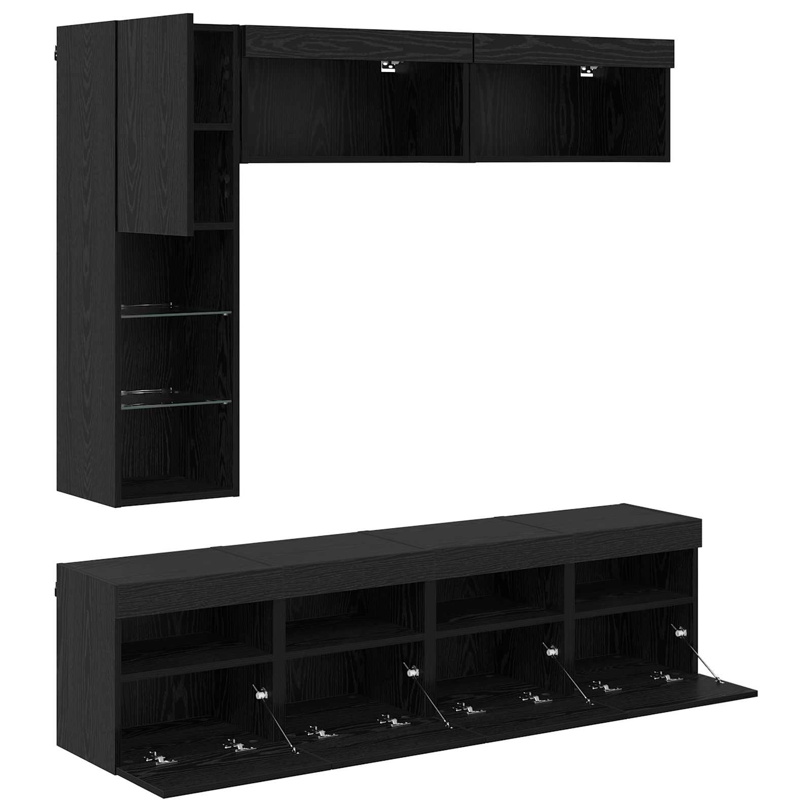 Cabinet TV Pe perete 7 pcs Stejar Negru Lemn compozit — imaginea 8
