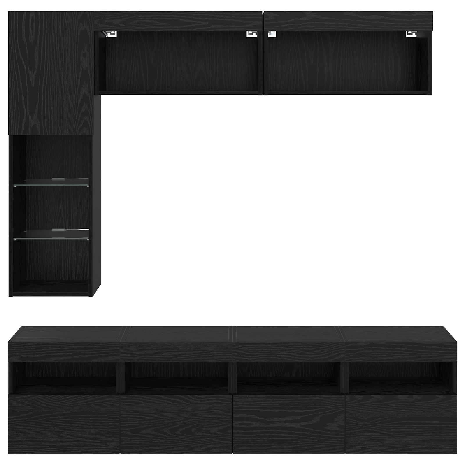 Cabinet TV Pe perete 7 pcs Stejar Negru Lemn compozit — imaginea 9