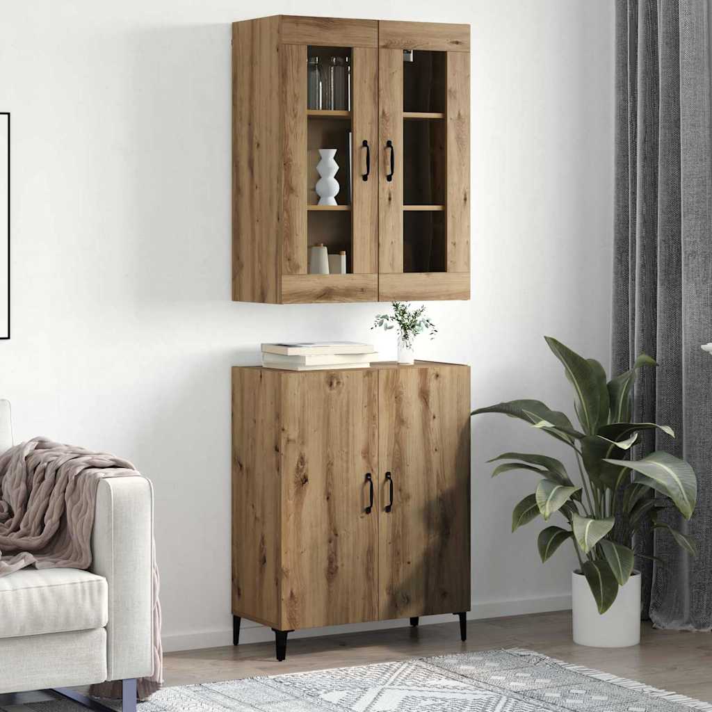 Bufet 2 pcs Stejar Artizanal Lemn compozit — imaginea 5