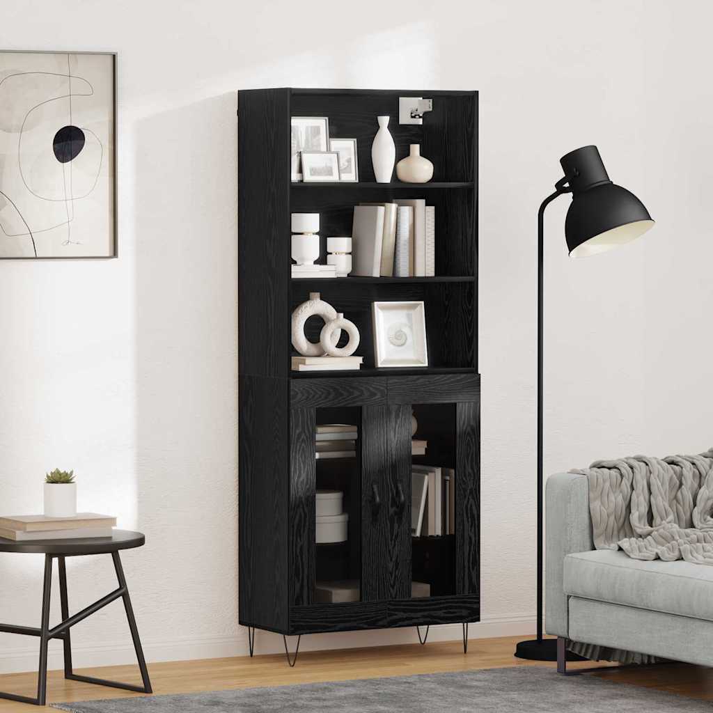 Bufet Stejar Negru 69,5 x 34 x 180 cm Lemn compozit — imaginea 2