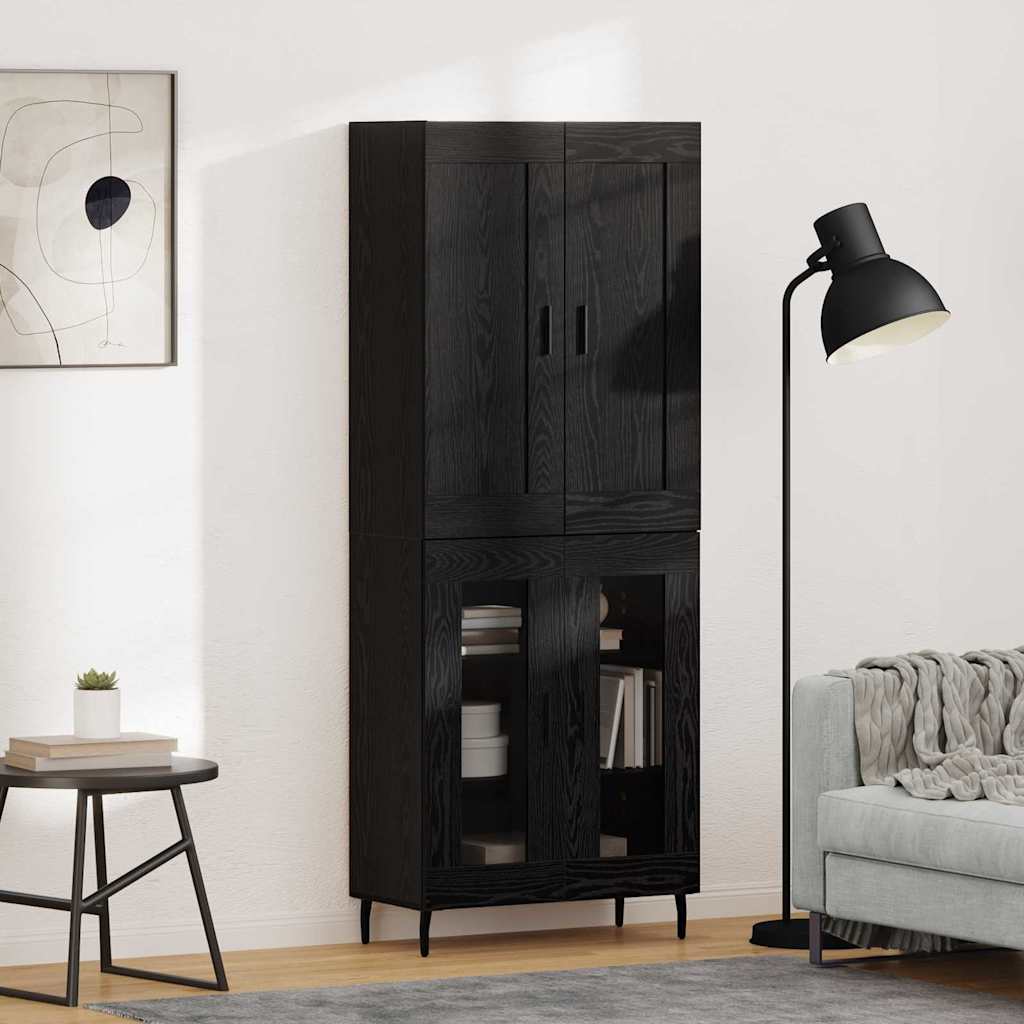 Bufet 2 pcs Stejar Negru Lemn Stratificat si Sticla — imaginea 2