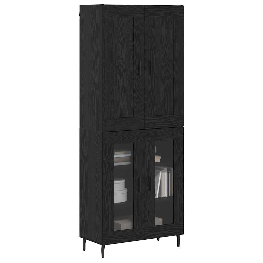 Bufet 2 pcs Stejar Negru Lemn Stratificat si Sticla — imaginea 4