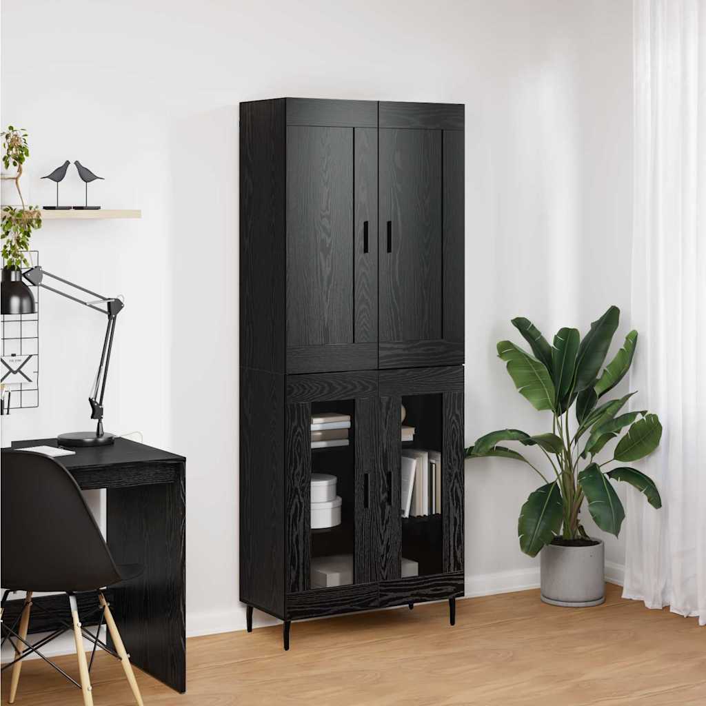 Bufet 2 pcs Stejar Negru Lemn Stratificat si Sticla — imaginea 5