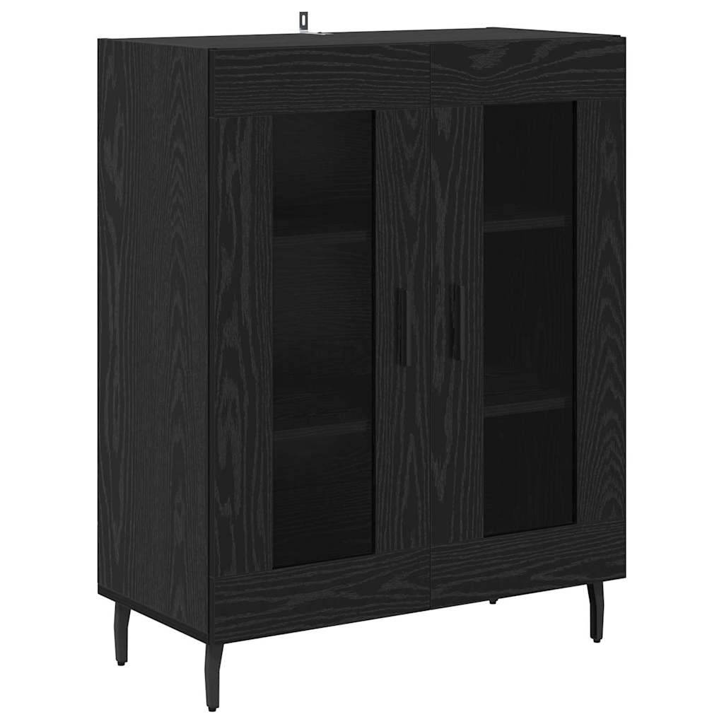 Bufet 2 pcs Stejar Negru Lemn Stratificat si Sticla — imaginea 7
