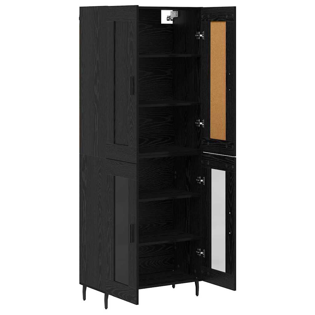 Bufet 2 pcs Stejar Negru Lemn Stratificat si Sticla — imaginea 8