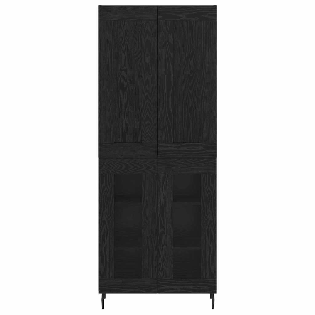 Bufet 2 pcs Stejar Negru Lemn Stratificat si Sticla — imaginea 9