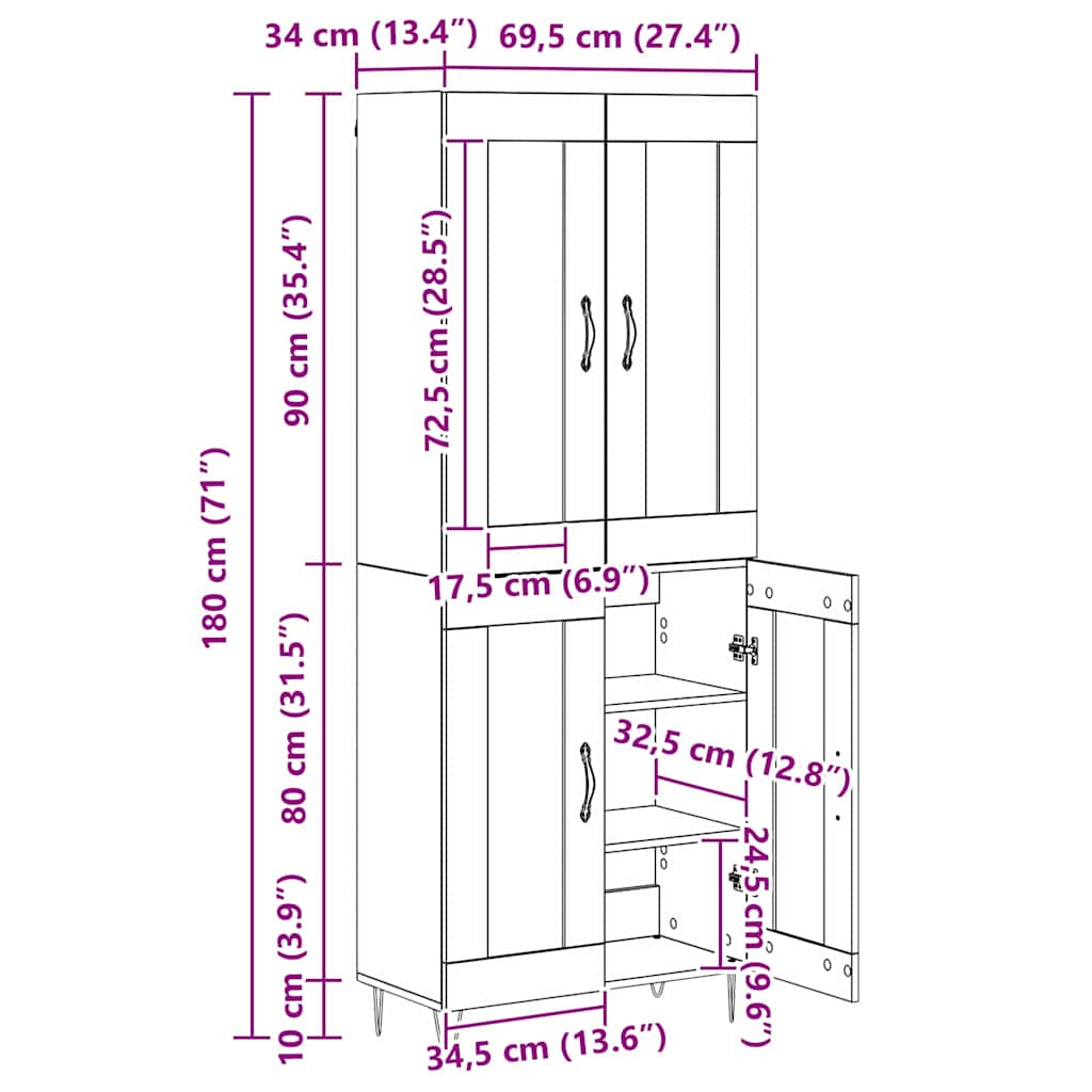Bufet Lemn Vechi 69,5 x 34 x 180 cm Lemn compozit — imaginea 13