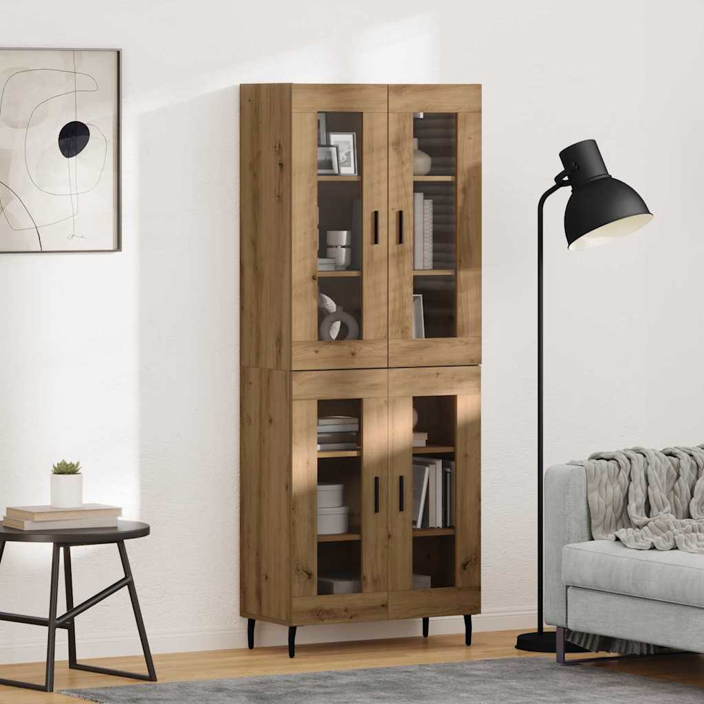 Bufet 2 pcs Stejar Artizanal Lemn Stratificat si Sticla — imaginea 2