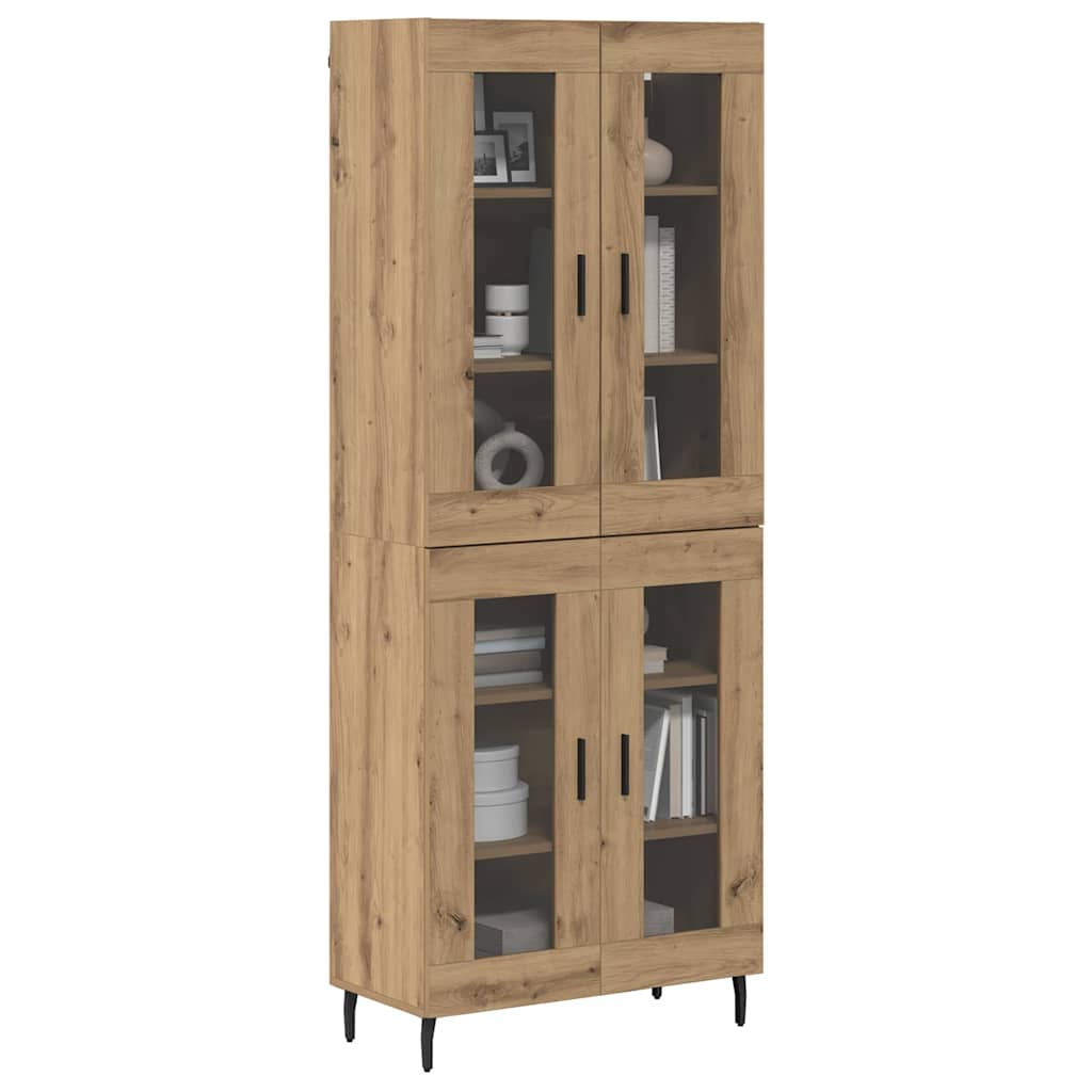 Bufet 2 pcs Stejar Artizanal Lemn Stratificat si Sticla — imaginea 4