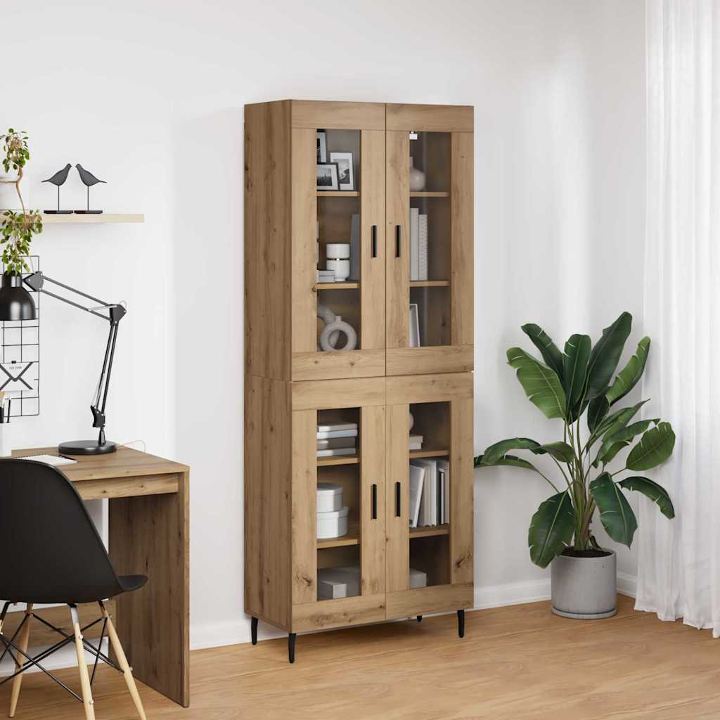Bufet 2 pcs Stejar Artizanal Lemn Stratificat si Sticla — imaginea 5