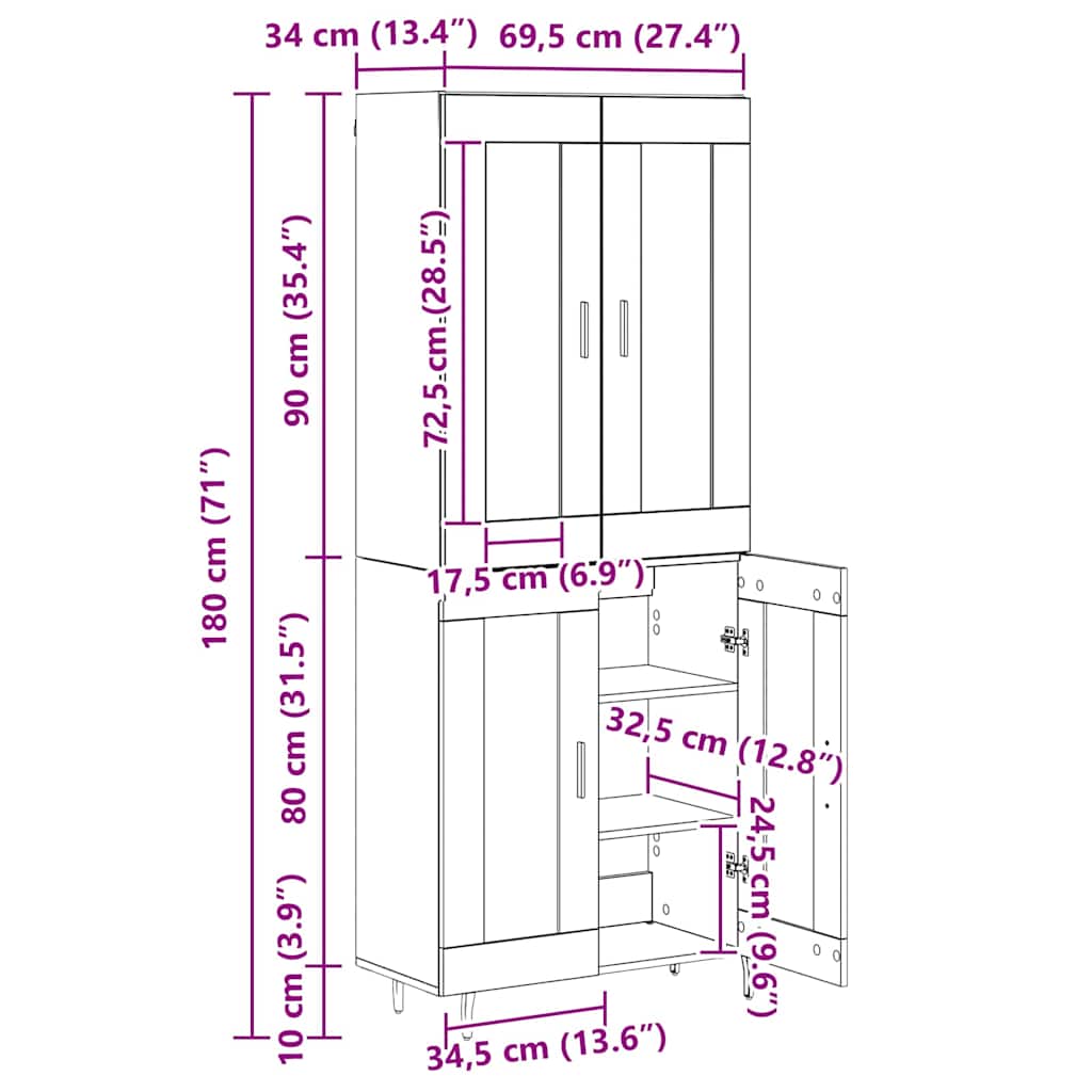 Bufet 2 pcs Stejar Artizanal Lemn Stratificat si Sticla — imaginea 13