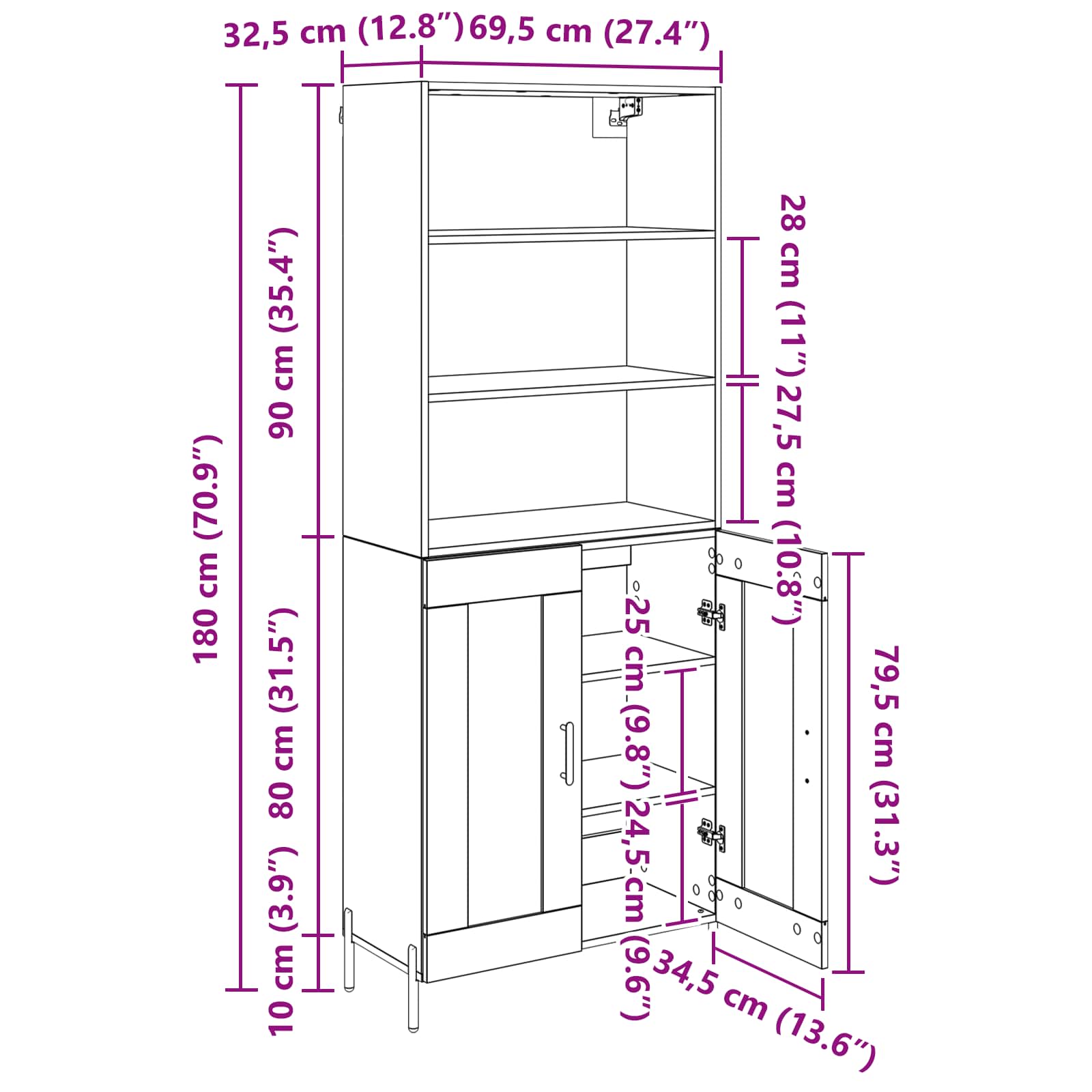 Bufet Lemn Vechi 69,5 x 32,5 x 180 cm Lemn compozit — imaginea 13