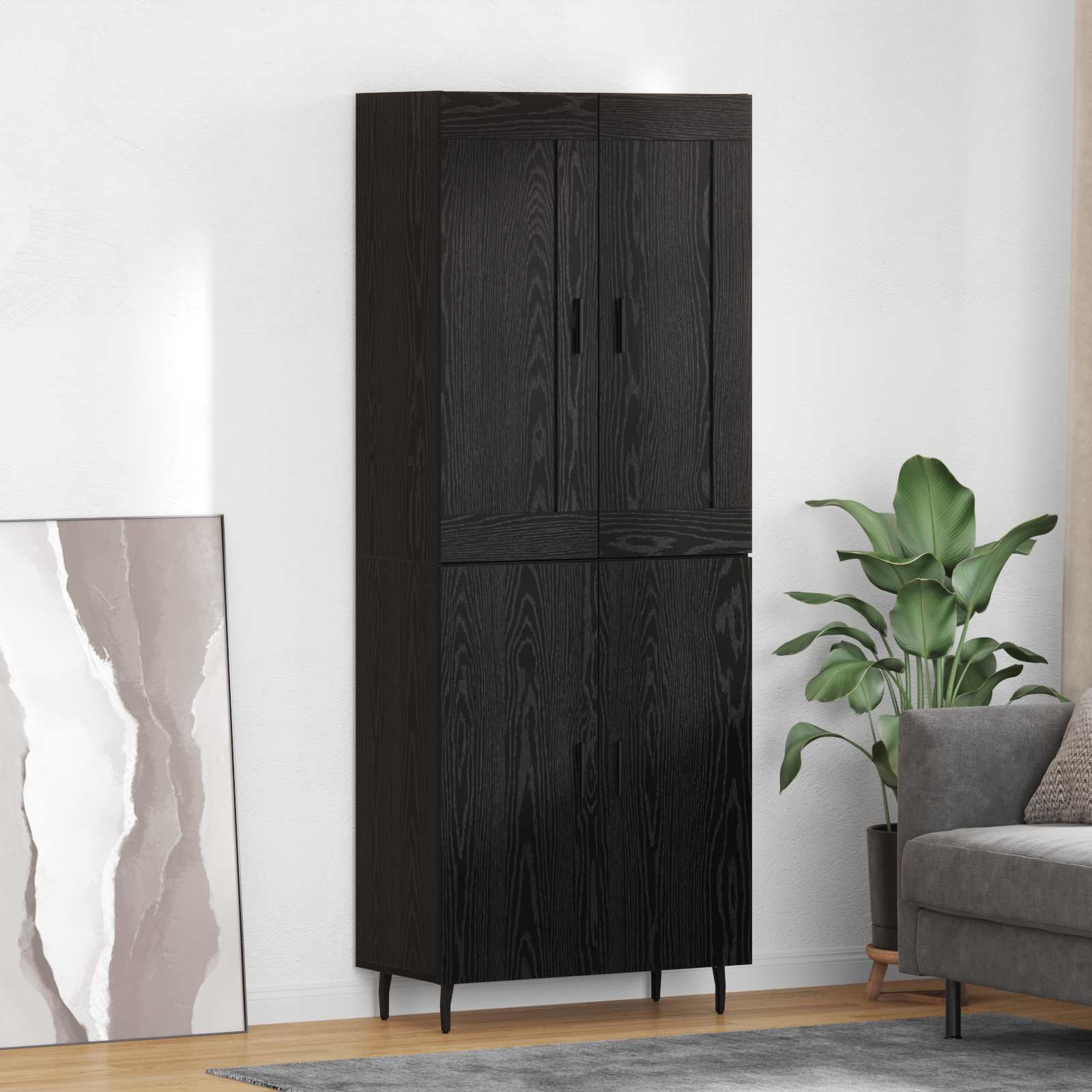 Bufet 2 pcs Stejar Negru Lemn Stratificat si Sticla — imaginea 2