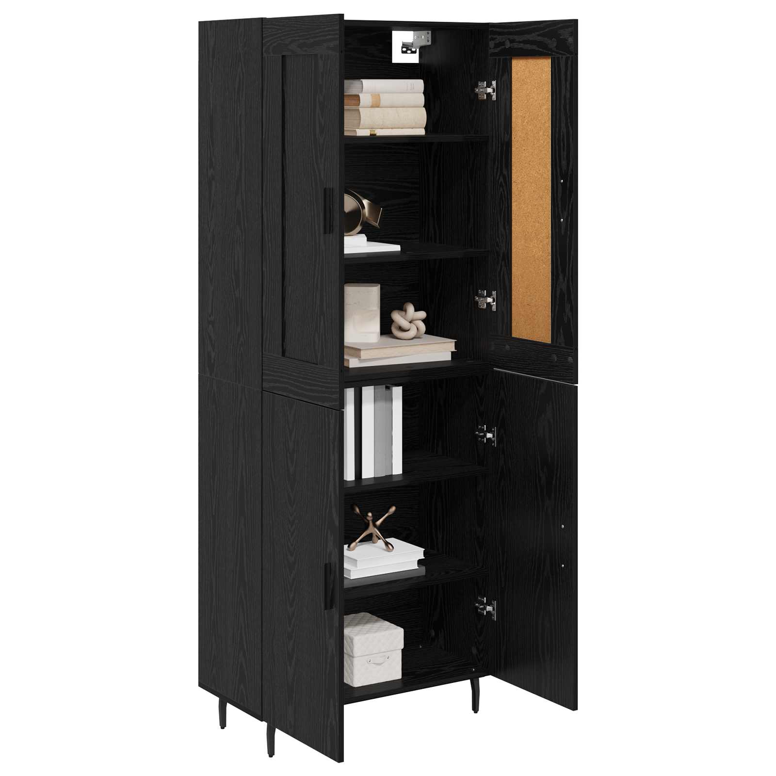 Bufet 2 pcs Stejar Negru Lemn Stratificat si Sticla — imaginea 3