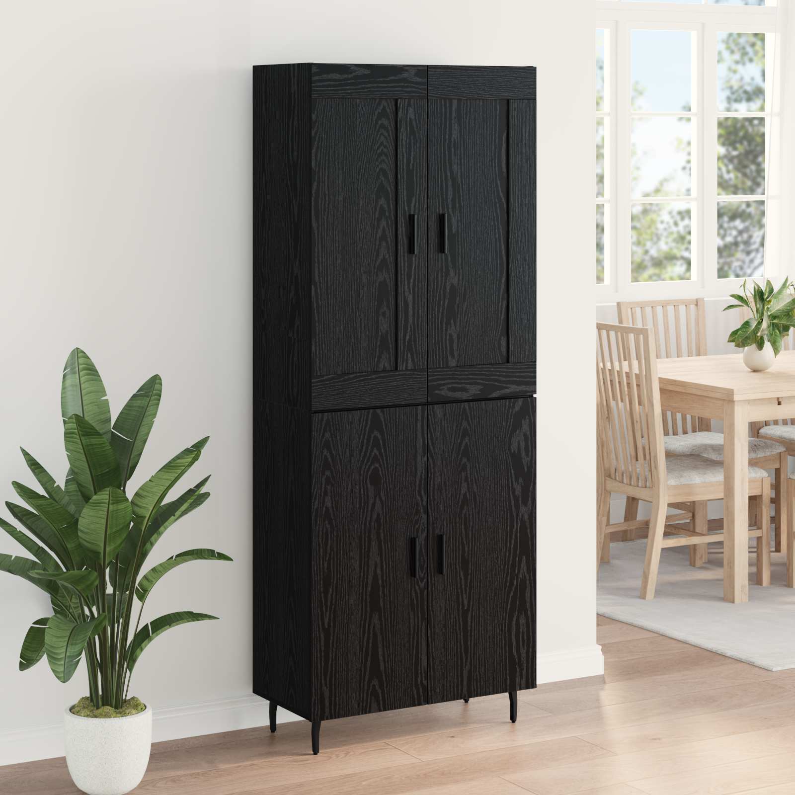 Bufet 2 pcs Stejar Negru Lemn Stratificat si Sticla — imaginea 4