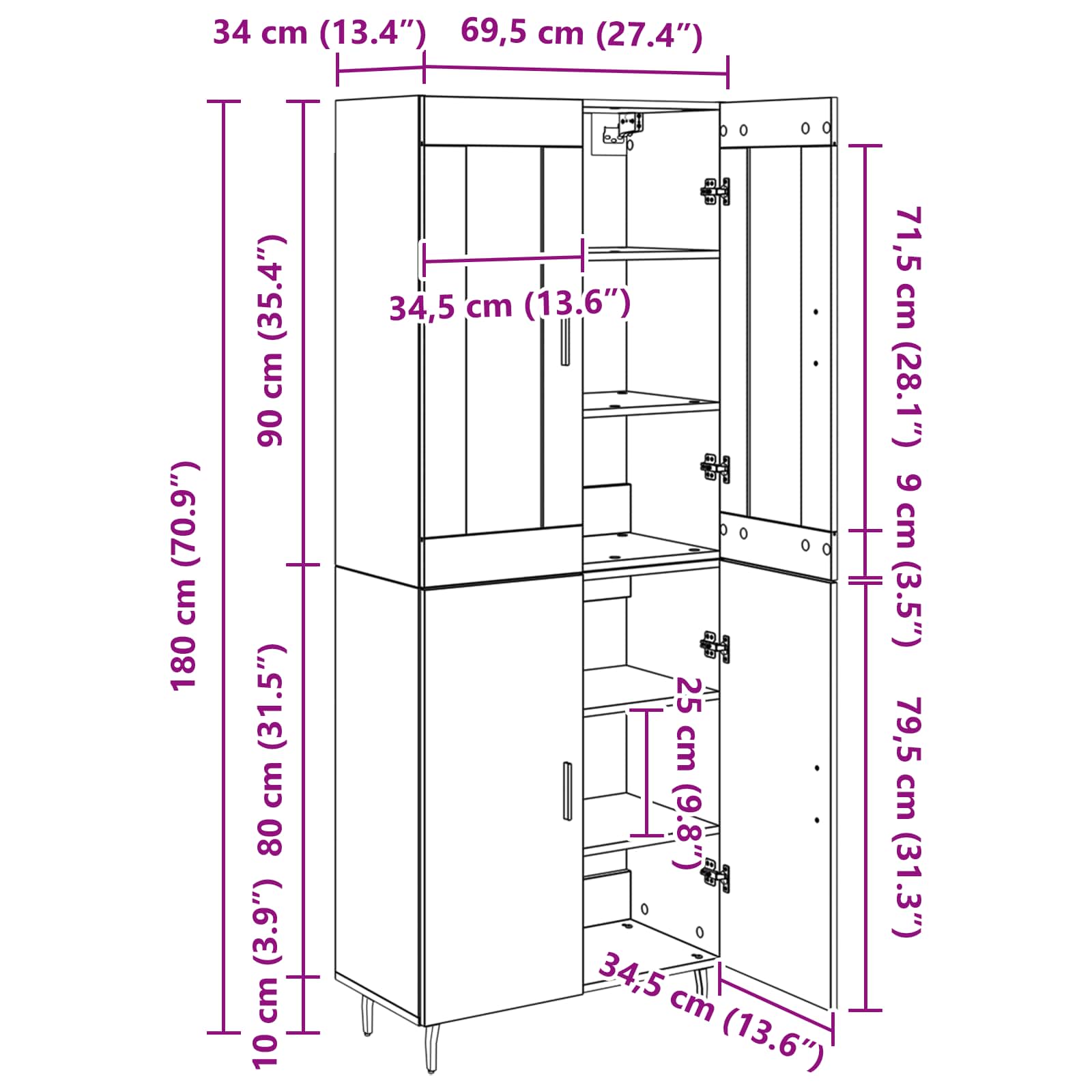 Bufet 2 pcs Stejar Negru Lemn Stratificat si Sticla — imaginea 13