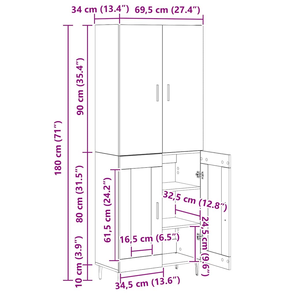 Bufet Lemn Vechi 69,5 x 34 x 180 cm Lemn Stratificat si Sticla — imaginea 13