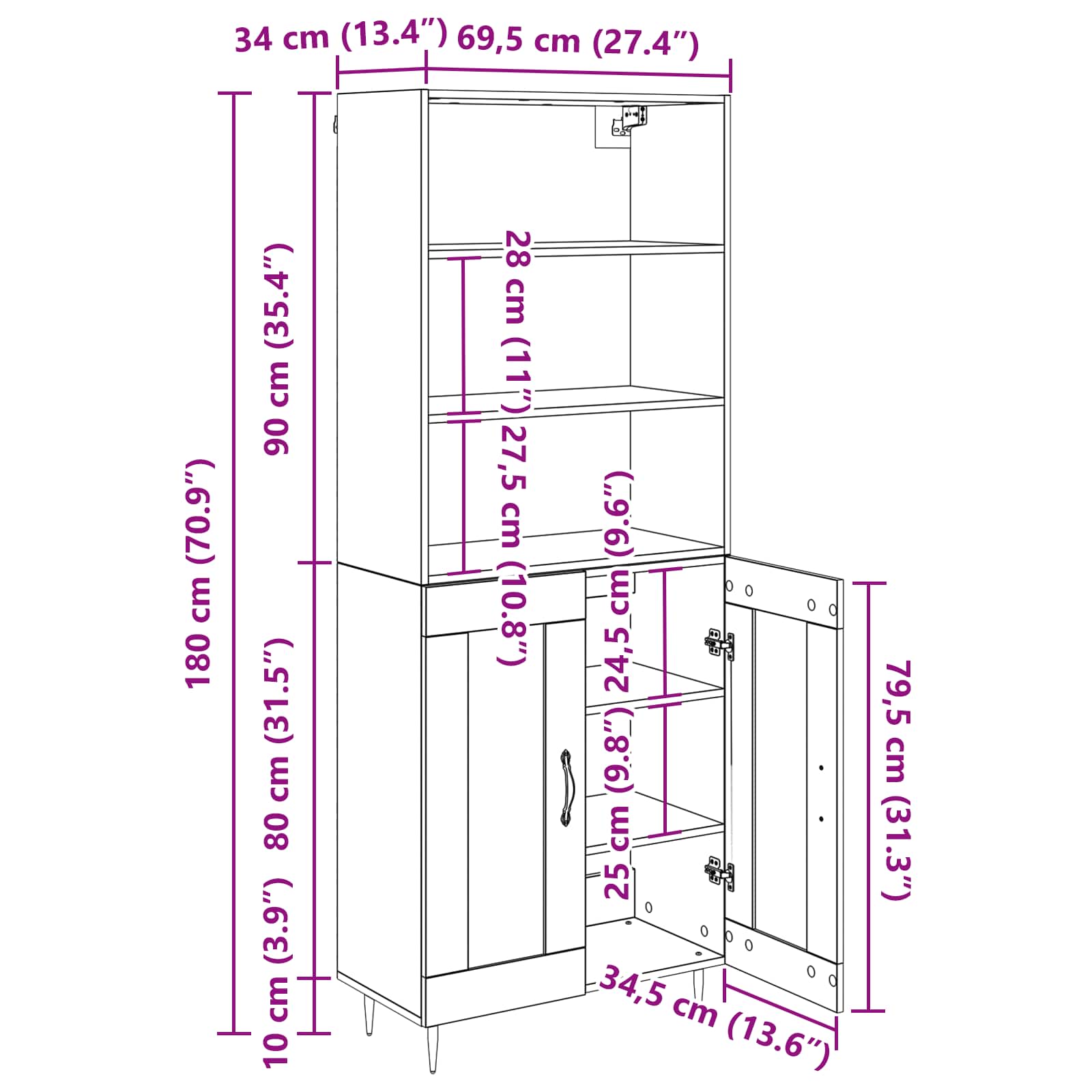 Bufet Lemn Vechi 69,5 x 34 x 180 cm Lemn compozit — imaginea 13