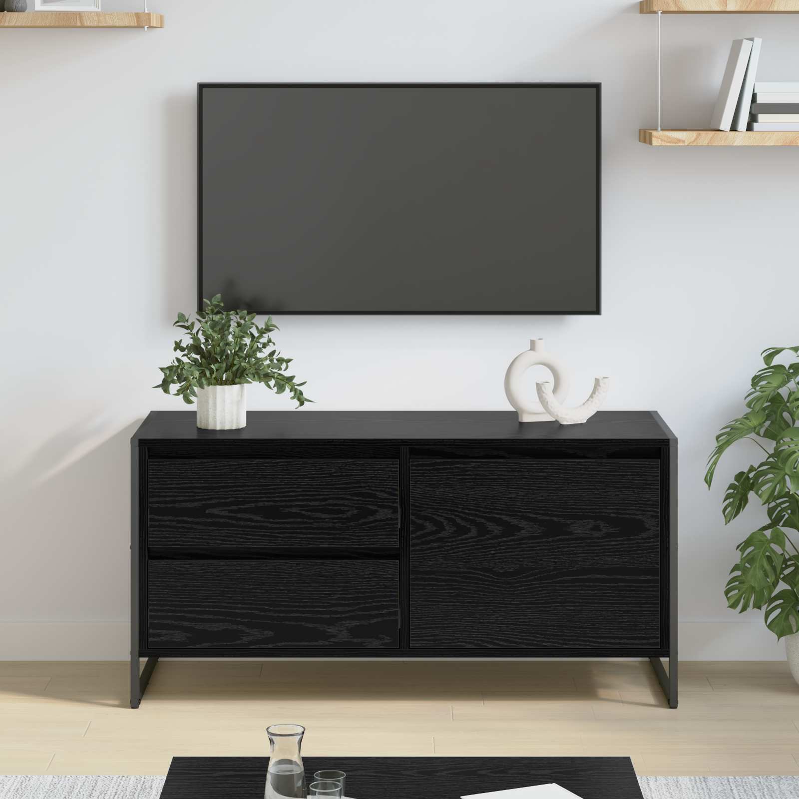 Cabinet TV Stejar Negru 100 x 36 x 49.5 cm Lemn compozit — imaginea 2
