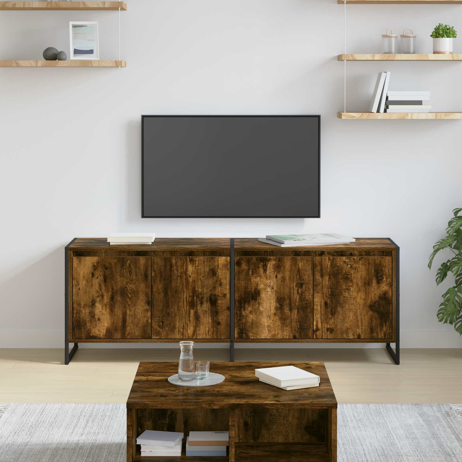 Cabinet TV Stejar fumuriu 140 x 36 x 49.5 cm Lemn compozit — imaginea 2