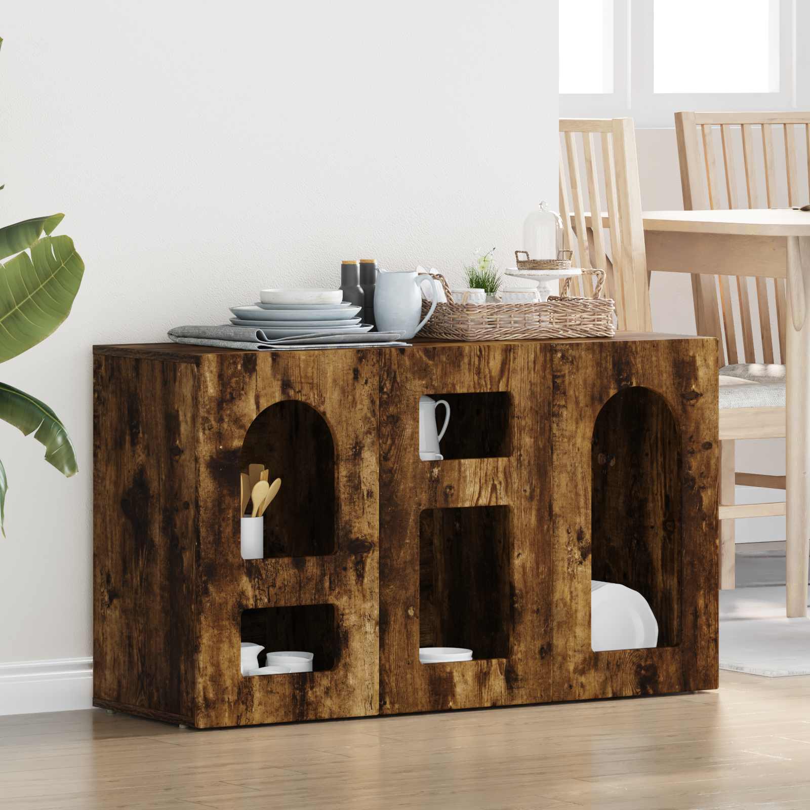 Bufet Stejar fumuriu 100 x 35 x 59 cm Lemn compozit — imaginea 2