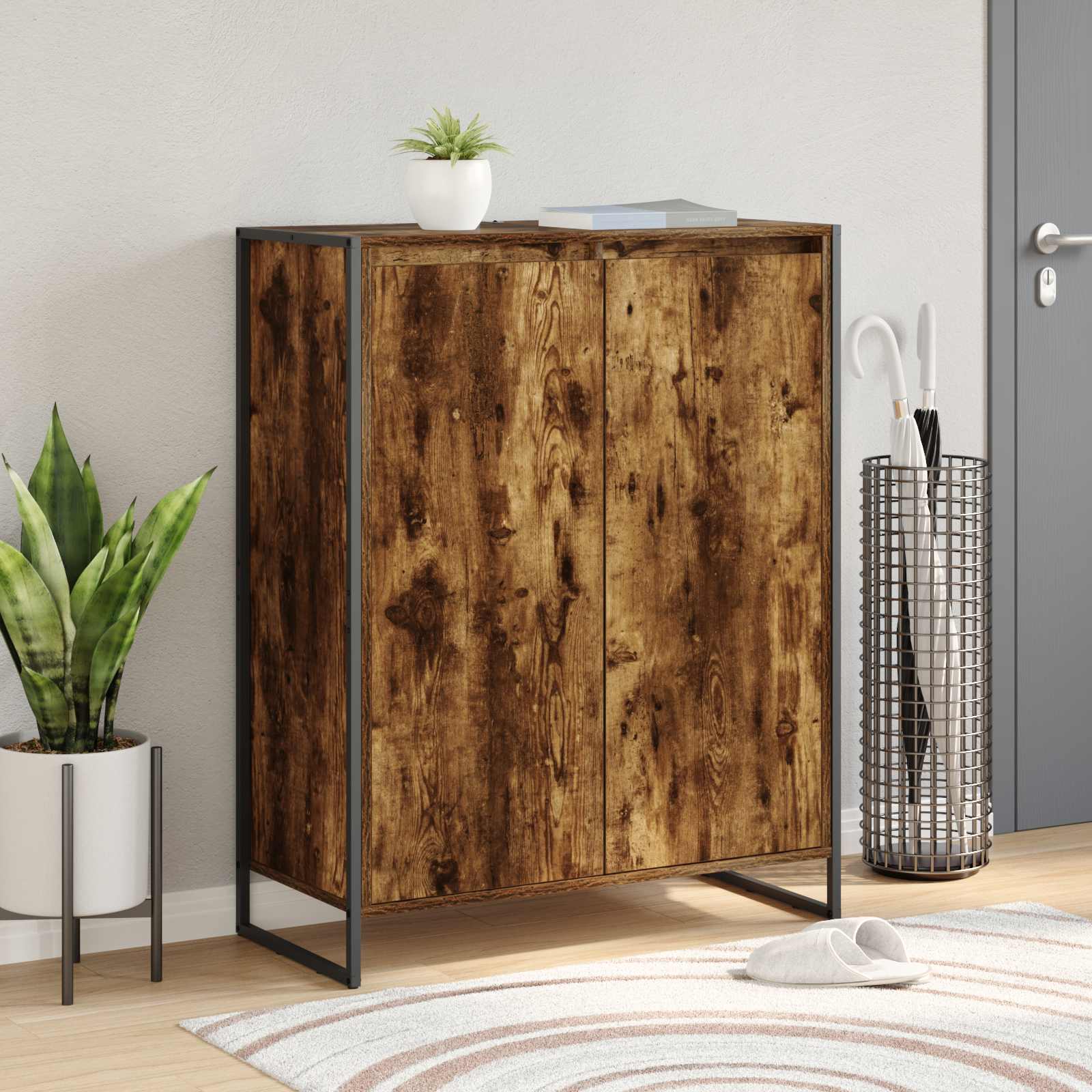 Dulap pentru pantofi cu usa Stejar fumuriu 79 x 36 x 100 cm — imaginea 2