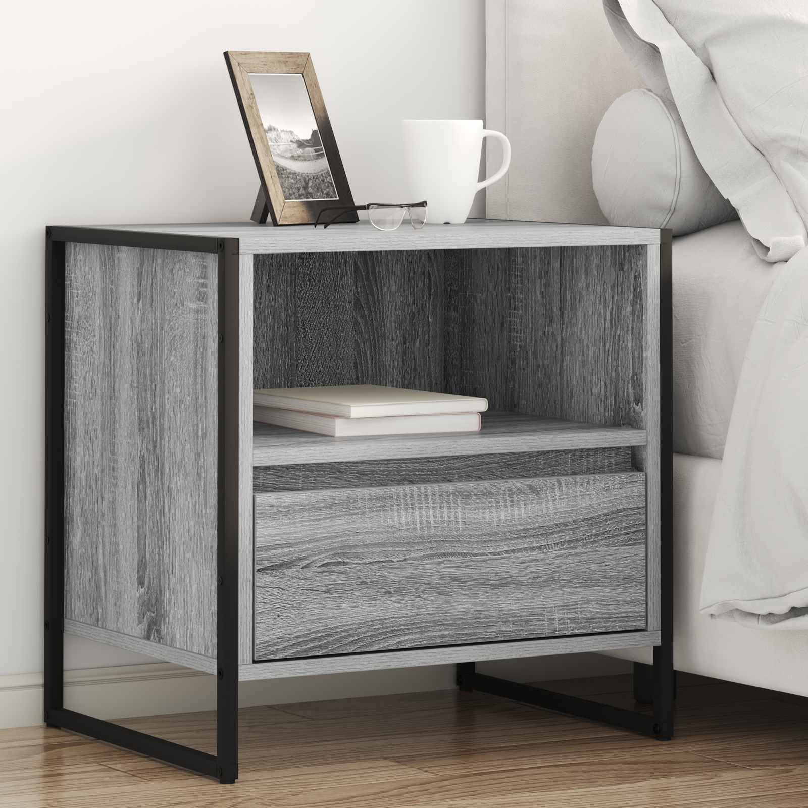 Noptiera cu sertar Gri Sonoma 50 x 39,5 x 50 cm Lemn compozit — imaginea 2