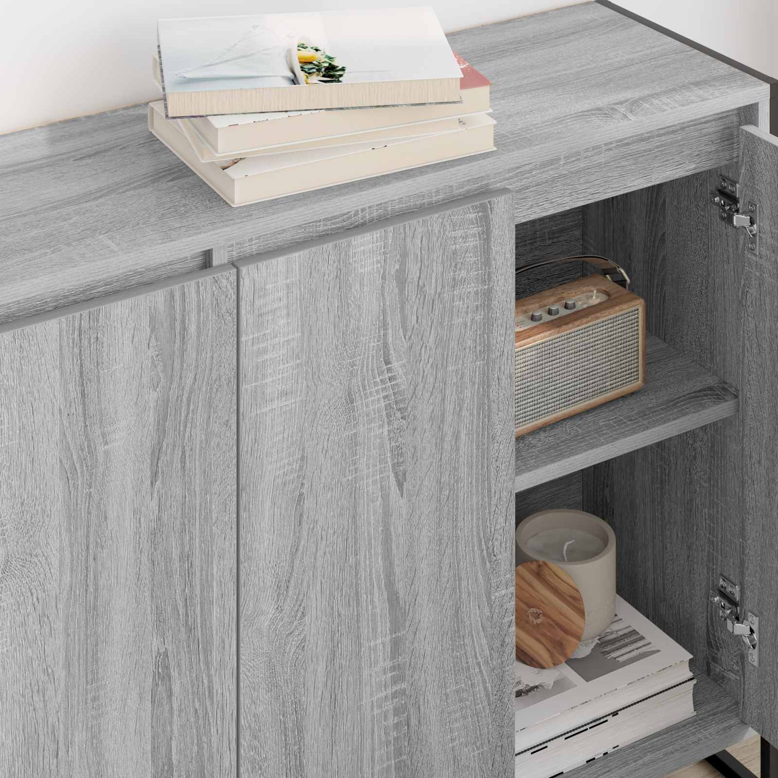 Dulap lateral Gri Sonoma 96,5 x 30 x 75 cm Lemn compozit — imaginea 4