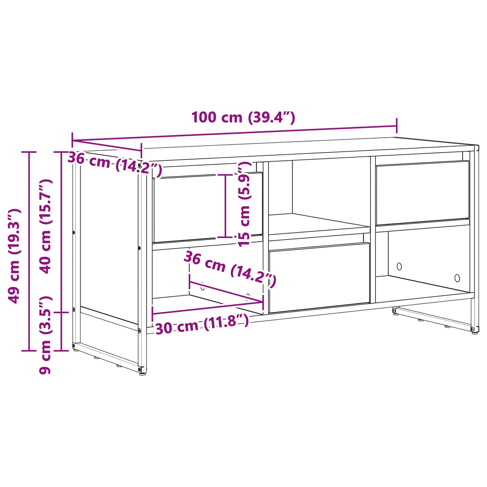 Cabinet TV Gri Sonoma 100 x 36 x 49,5 cm Lemn compozit — imaginea 12