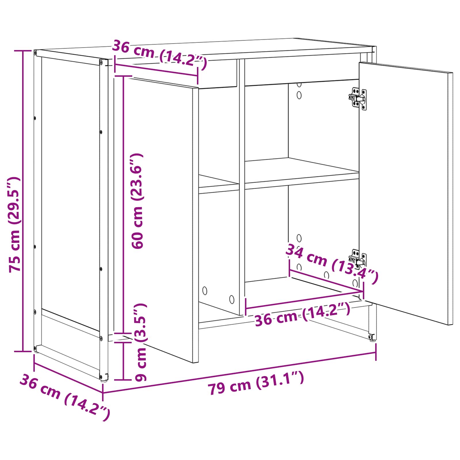Dulap lateral Stejar fumuriu 79 x 36 x 75 cm Lemn compozit — imaginea 13
