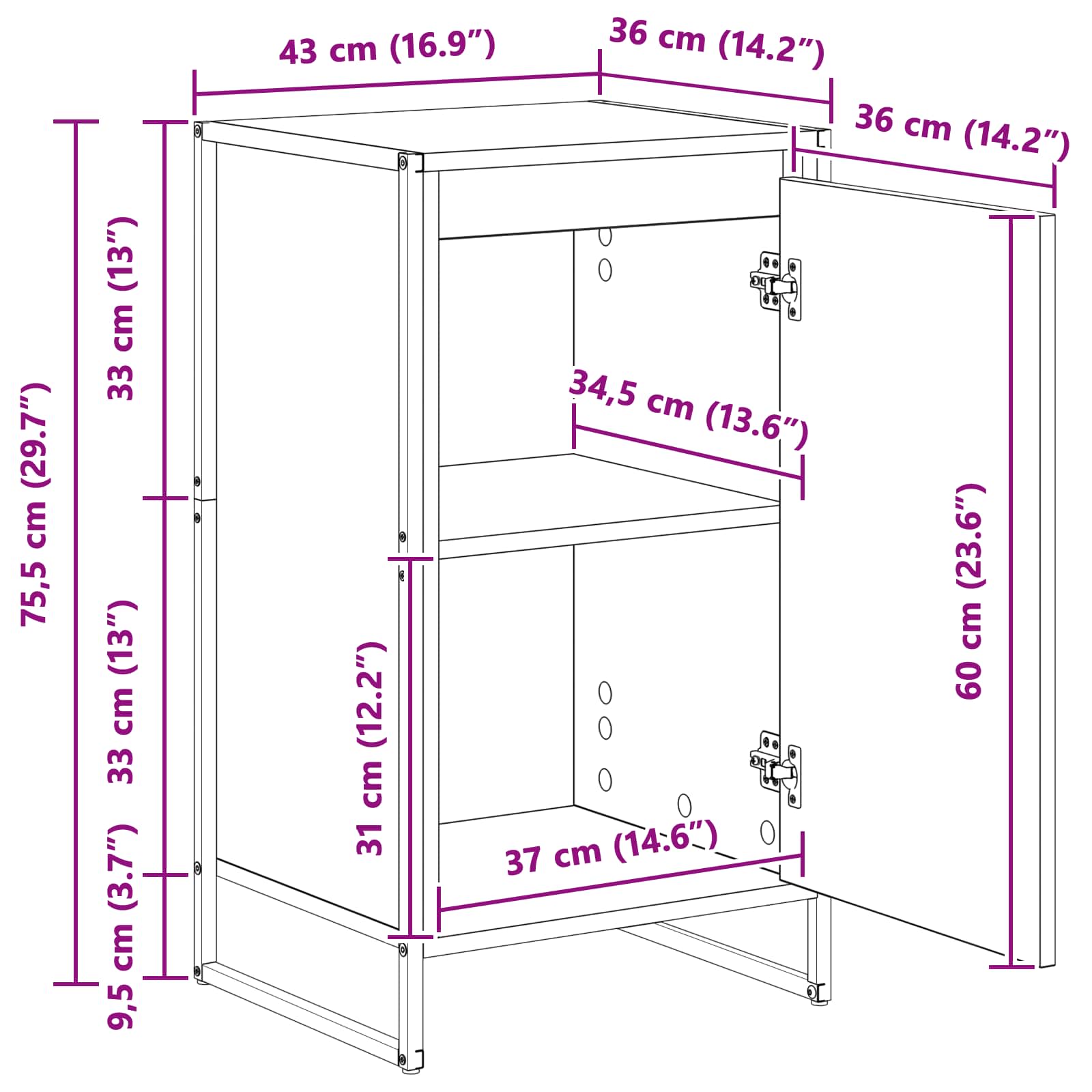 Bufet Stejar Negru 43 x 36 x 75,5 cm Lemn compozit — imaginea 13
